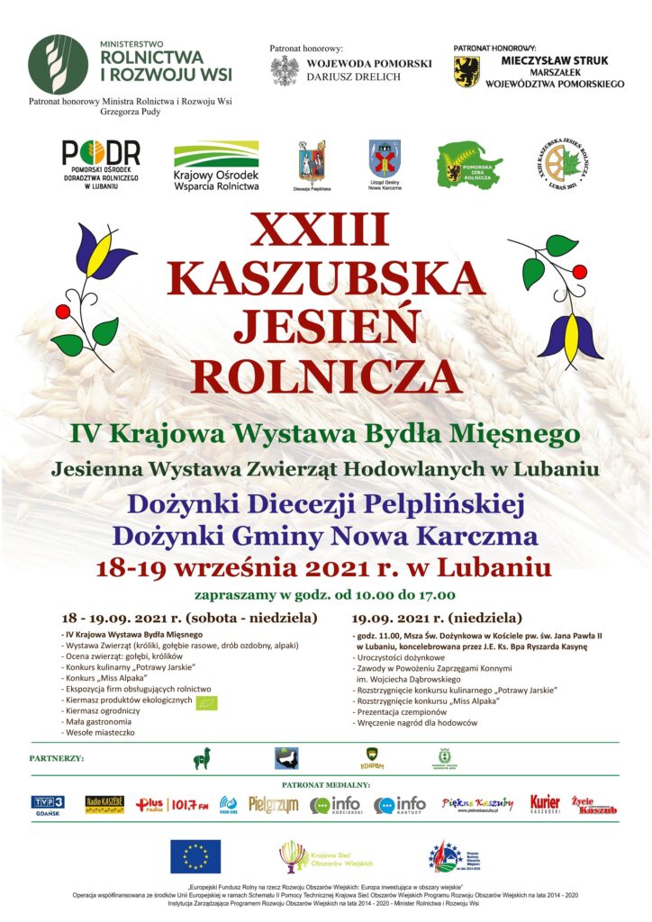 2021 Plakat - XXIII Kaszubska Jesień Rolnicza, Dożynki 18-19.09.2021