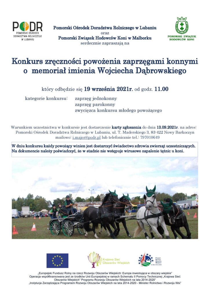 Konkurs zręczności powożenia zaprzęgami konnymi o memoriał imienia Wojciecha Dąbrowskiego - plakat