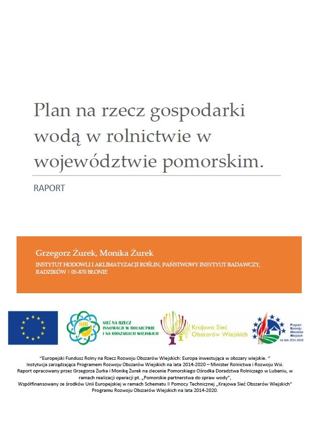 Plan na rzecz gospodarki wodą w rolnictwie w województwie pomorskim - okładka