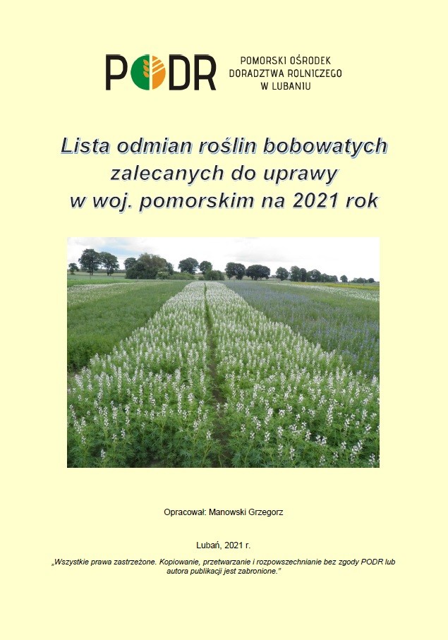 Lista odmian roślin bobowatych zalecanych do uprawy w woj. pomorskim na 2021 rok - okładka