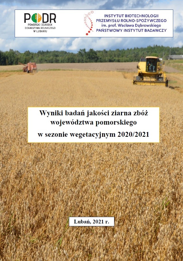Wyniki badań jakości ziarna zbóż województwa pomorskiego w sezonie wegetacyjnym 2021/2021 - okładka