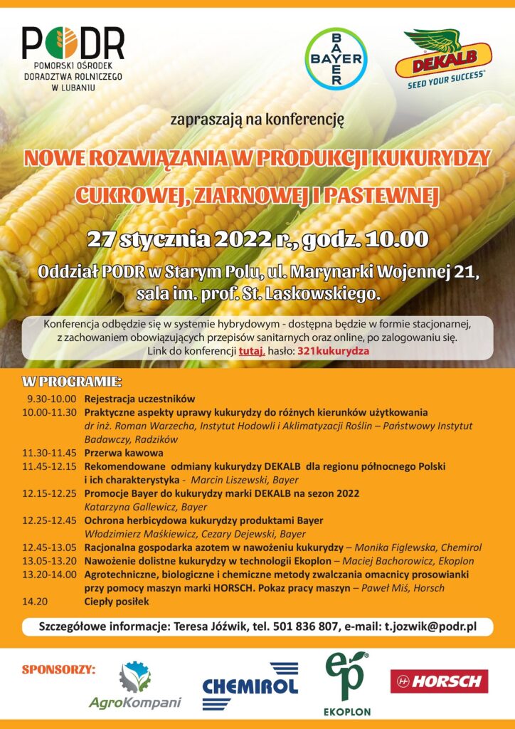 Nowe rozwiązania w produkcji kukurydzy cukrowej i pastewnej - plakat konferencji