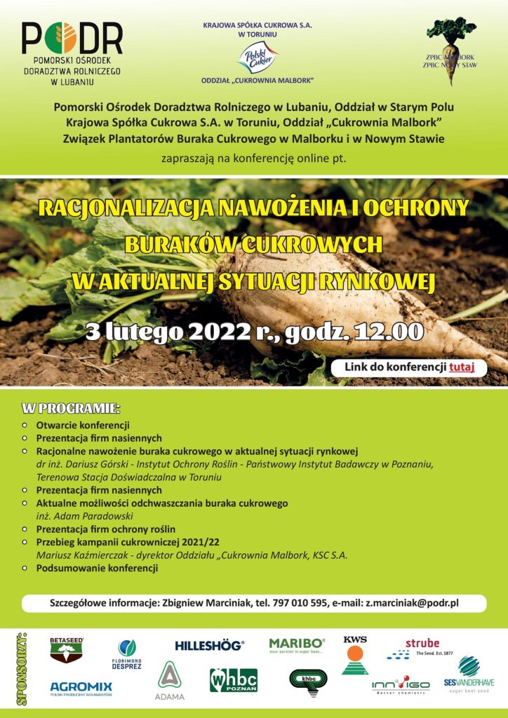 Racjonalizacja nawożenia i ochrony buraków cukrowych w aktualnej sytuacji rynkowej - plakat konferencji