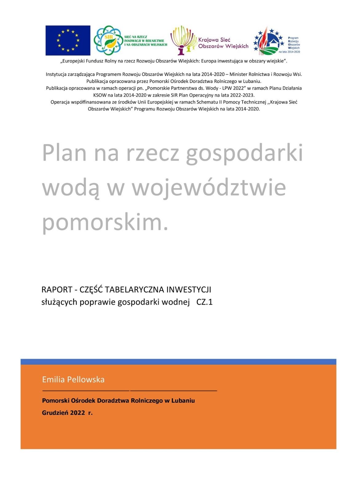 Plan na rzecz gospodarki wodą w woj. pomorskim - część tabelaryczna - okładka